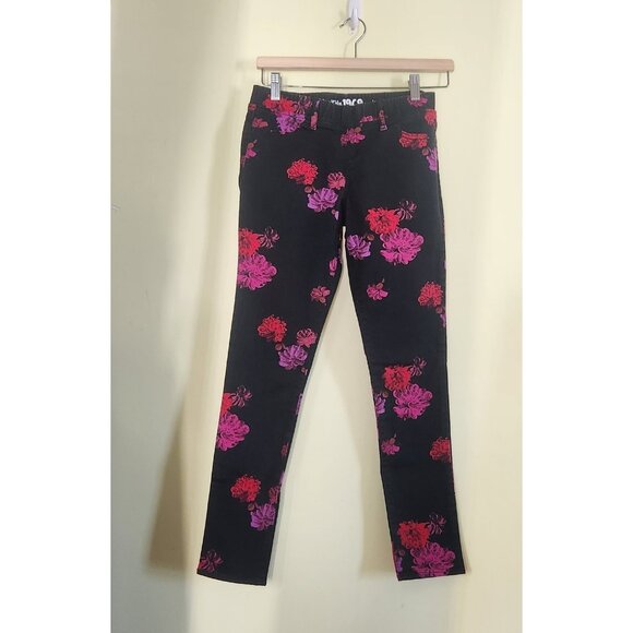 Gap Floral Jegging Girls Size 14 Black Floral Print Jeans Pull On Boho Girly - Picture 1 of 4